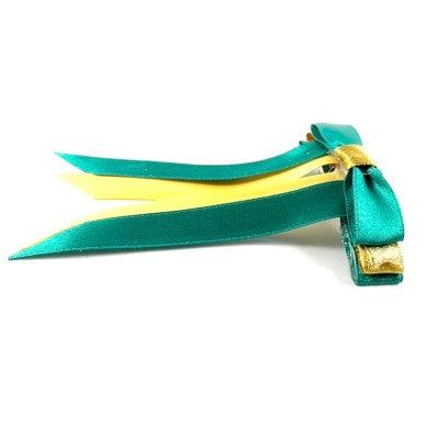 Green and Yellow Hair Bow Side Top Angle